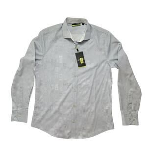 MURANO *NEW* Slim Fit Performance Stretch Printed Shirt Blue White Size Medium